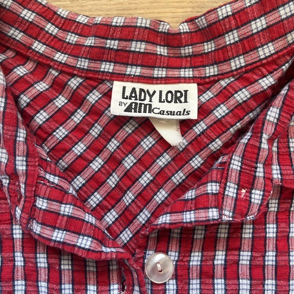 Vtg Lady Lori Womens Red Plaid Tunic Top Sz XL Lagenlook Button Up Lumberjack - Picture 2 of 15